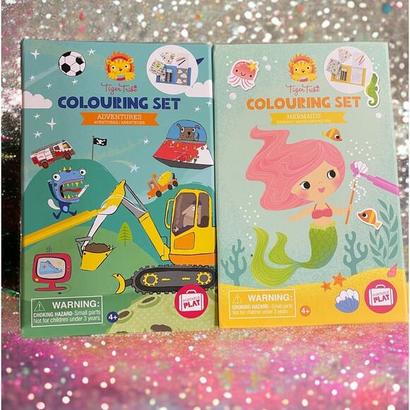 2pc lot Tiger Tribe Coloring Set Adventure & Mermaid Take Along Travel Art Kit - Picture 1 of 10